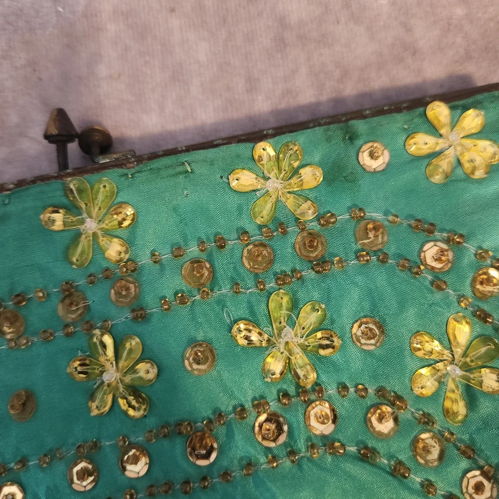 Elegant Green Floral Sequined Clutch‎ Arden B.